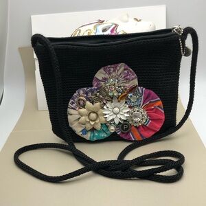 The Sak Black Crocheted Crossbody Custom Embellished,Jewelry,Fabric Vintage Bag